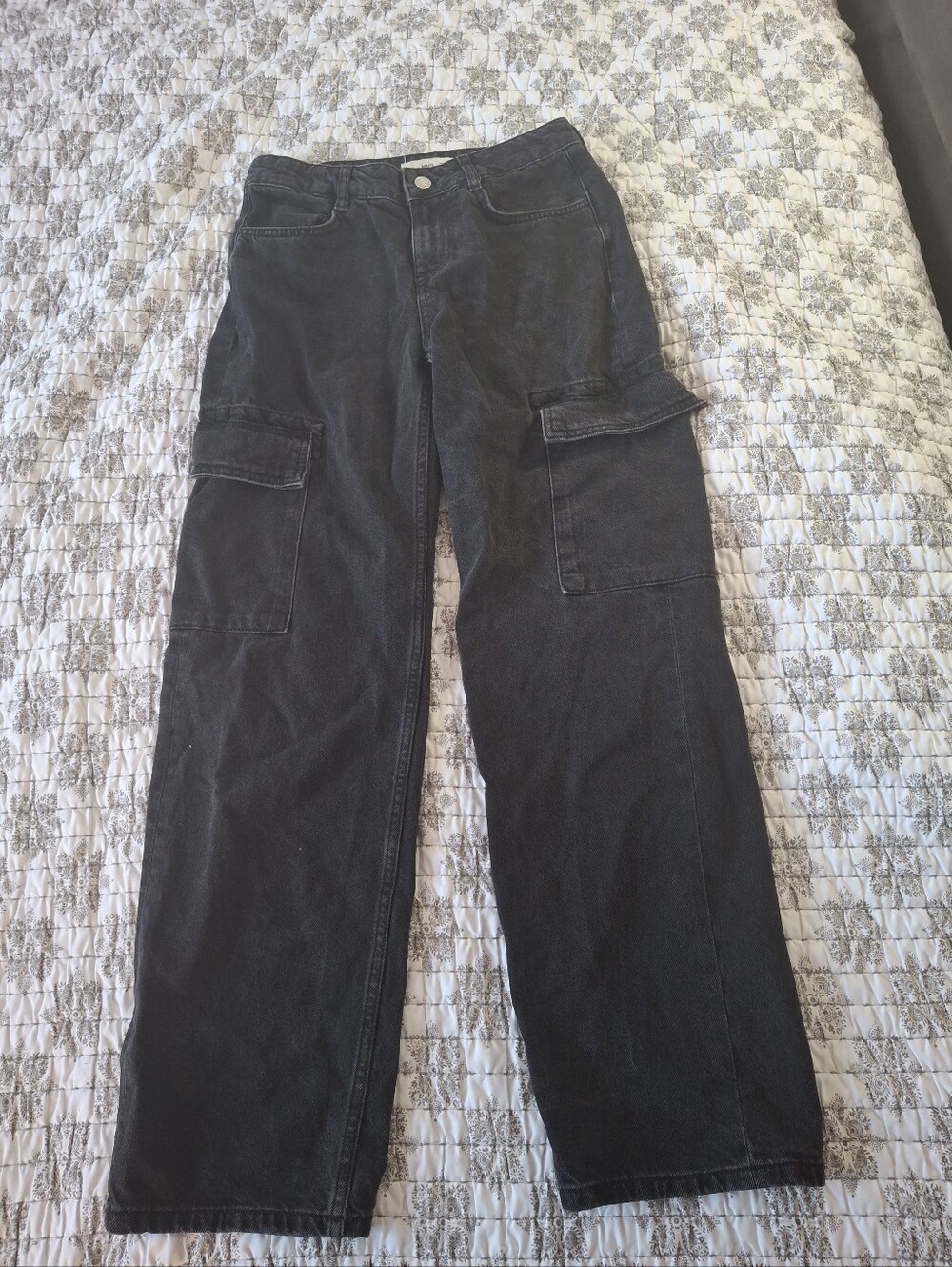 Mango Womens Black Cargo Jeans with Flap Pockets